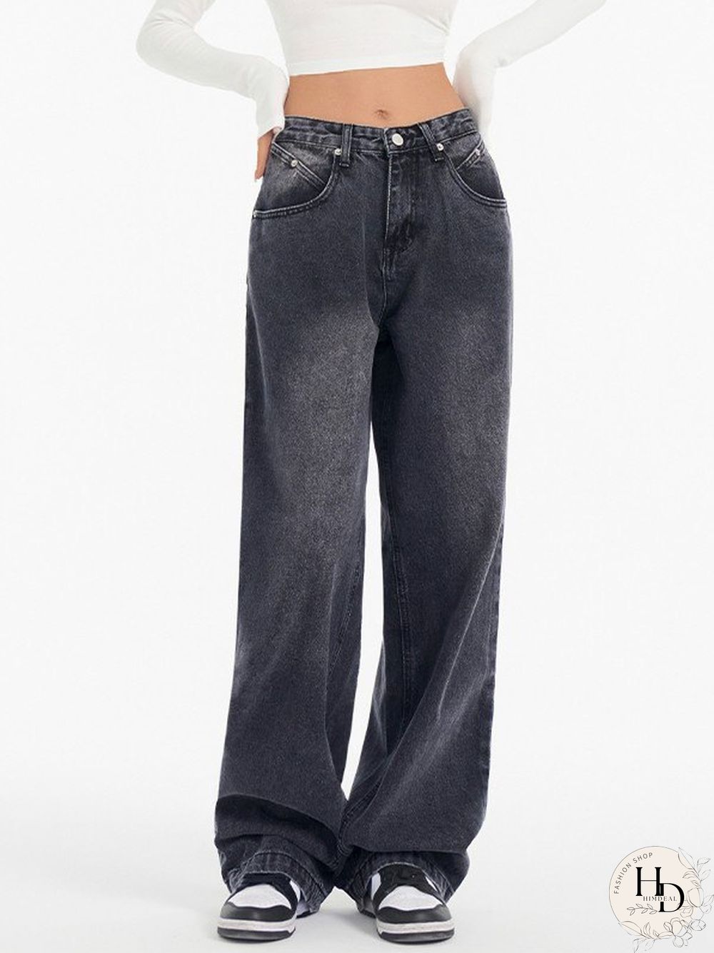 Washed Black Baggy Boyfriend Jeans