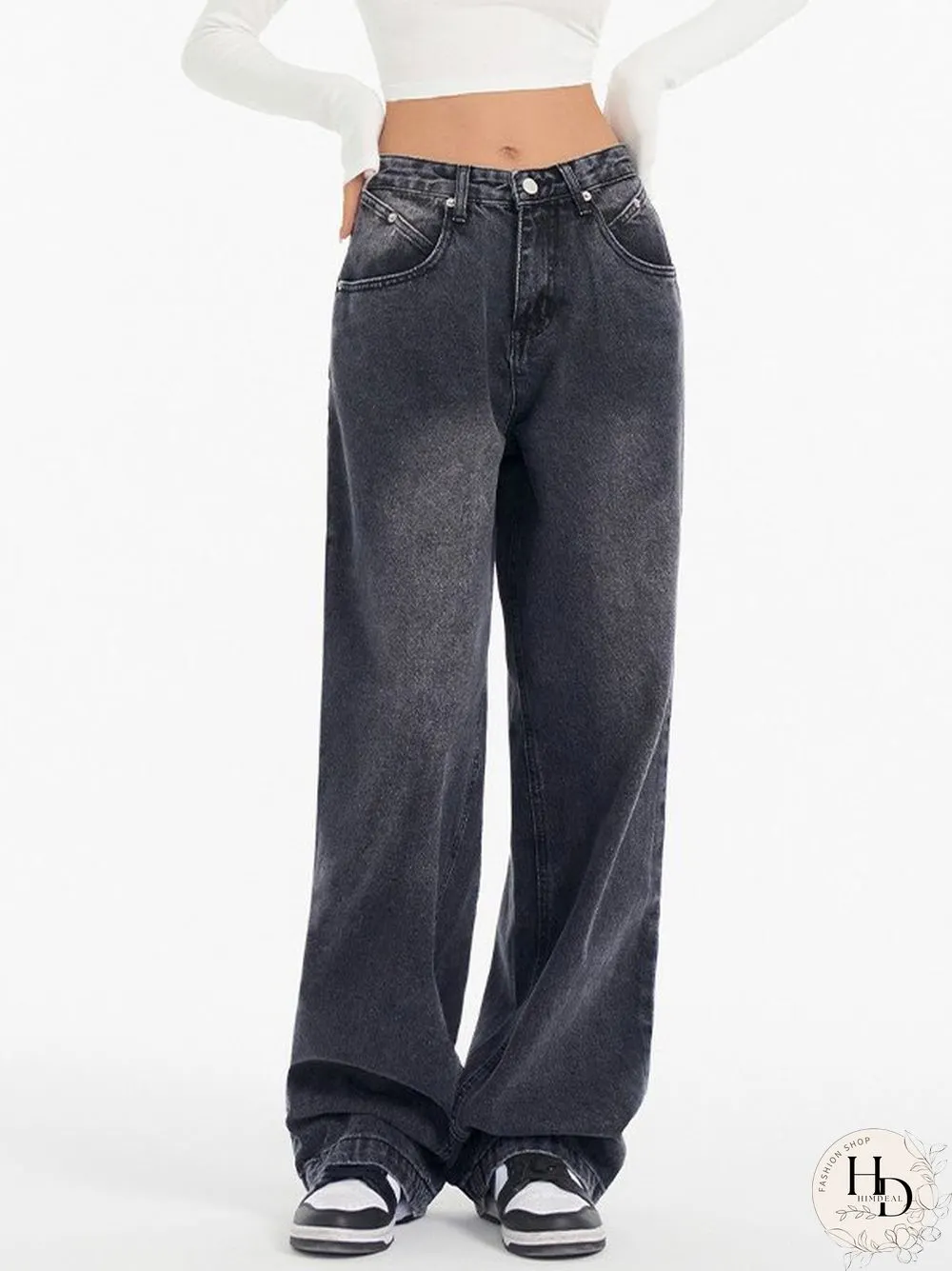 Washed Black Baggy Boyfriend Jeans