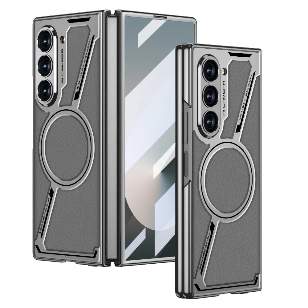 Suitable for Samsung zfold6 electroplated mobile phone case magnetic leather protective cover