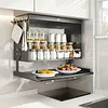 Wall-Mounted Kitchen Storage Cabinet with Pull-Down Double-Layer Shelf Carbon Steel Spice Rack Organizer for Utensils Food Prep & Countertop Organization