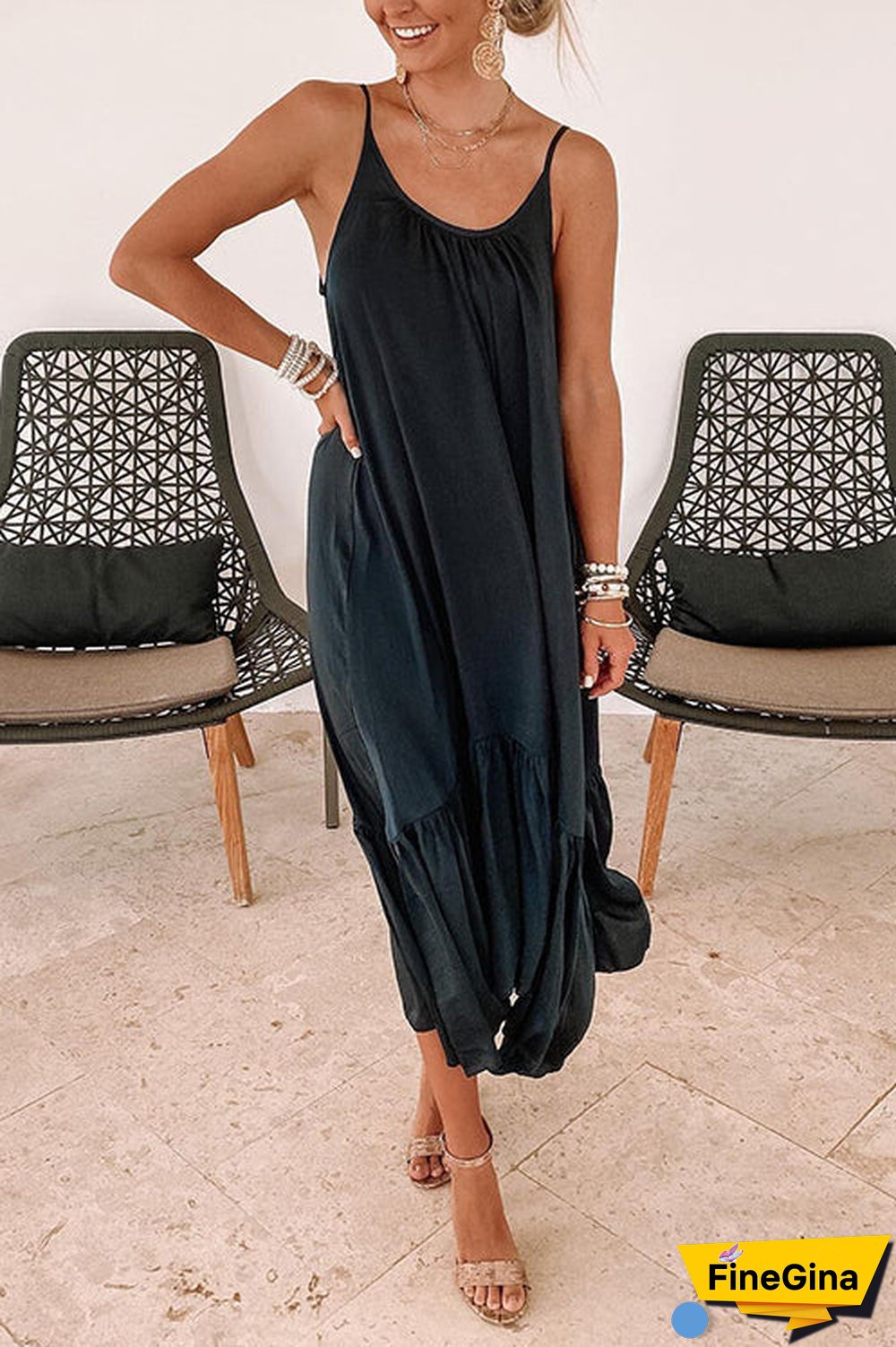 Ruffles Hem Slip Maxi Dress