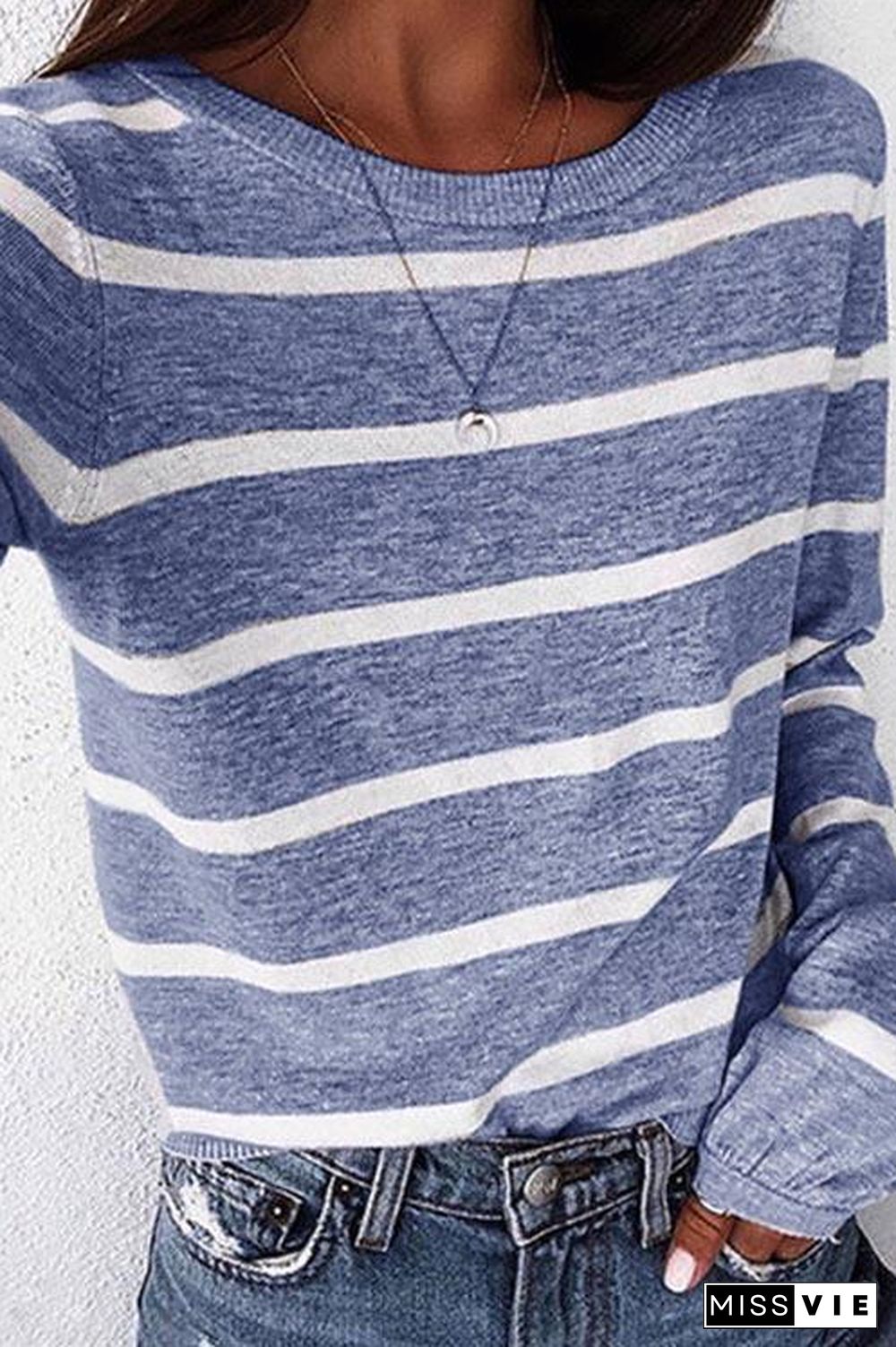 Hot Striped O Neck T-shirt