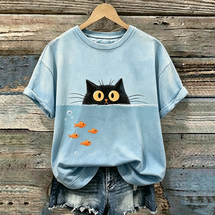 Comstylish Women's Cute Cat Print Casual T-shirt