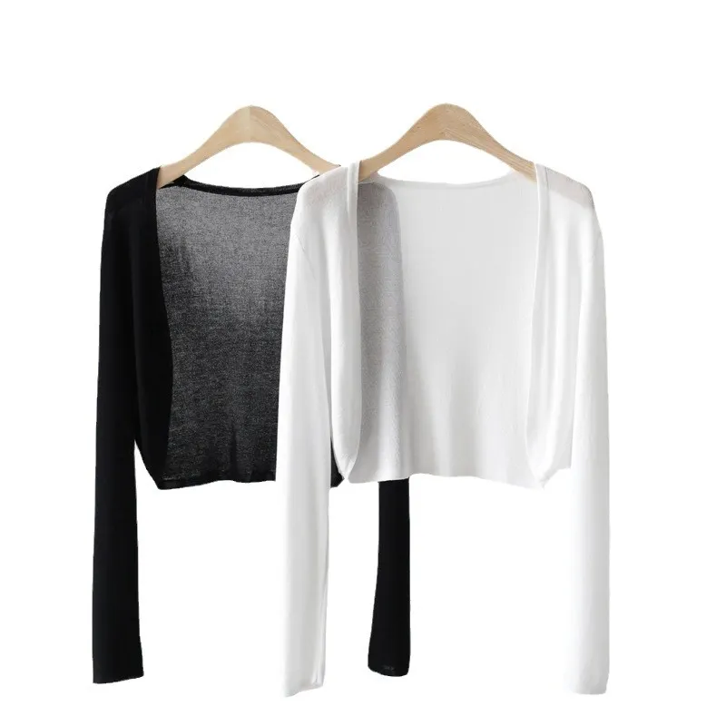 Brownm Brownm Silk Knitted Jersey Coat Women's Summer Shawl Spring With Thin Shoulder Air-Conditioning Shirt Short Top
