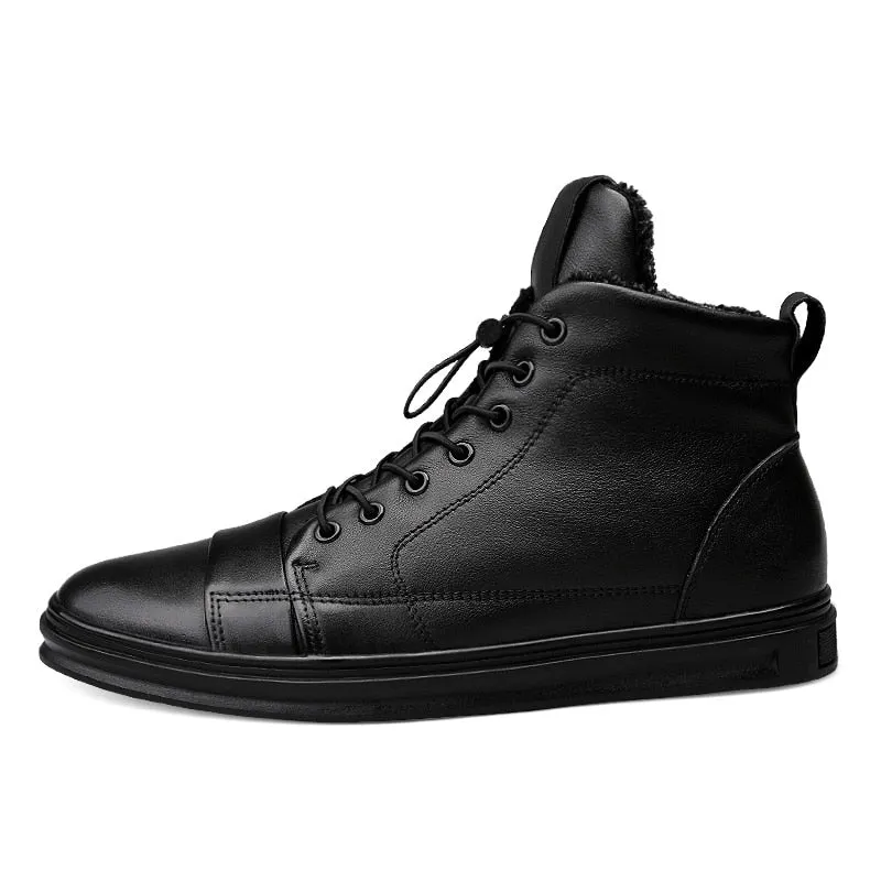 Warm Mens Winter Ankle Boots Genuine Leather Waterproof Rubber Snow Boots Leisure Retro Shoes for Men Big Size 48 Walker Peak