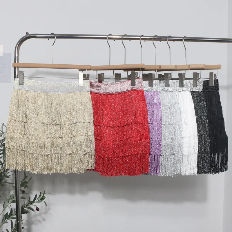 Churchf Shiny Tassel Dress Girl Autumn Design Small Babes Dance Irregular A Short Skirt 9039
