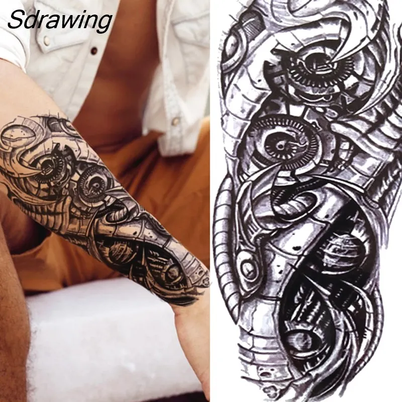Sdrawing Tiger Temporary Tattoos For Men Women Kids Lion Skull Cross Tattoo Sticker Black Compass Skeleton Tatoos Leg Thigh 328-0