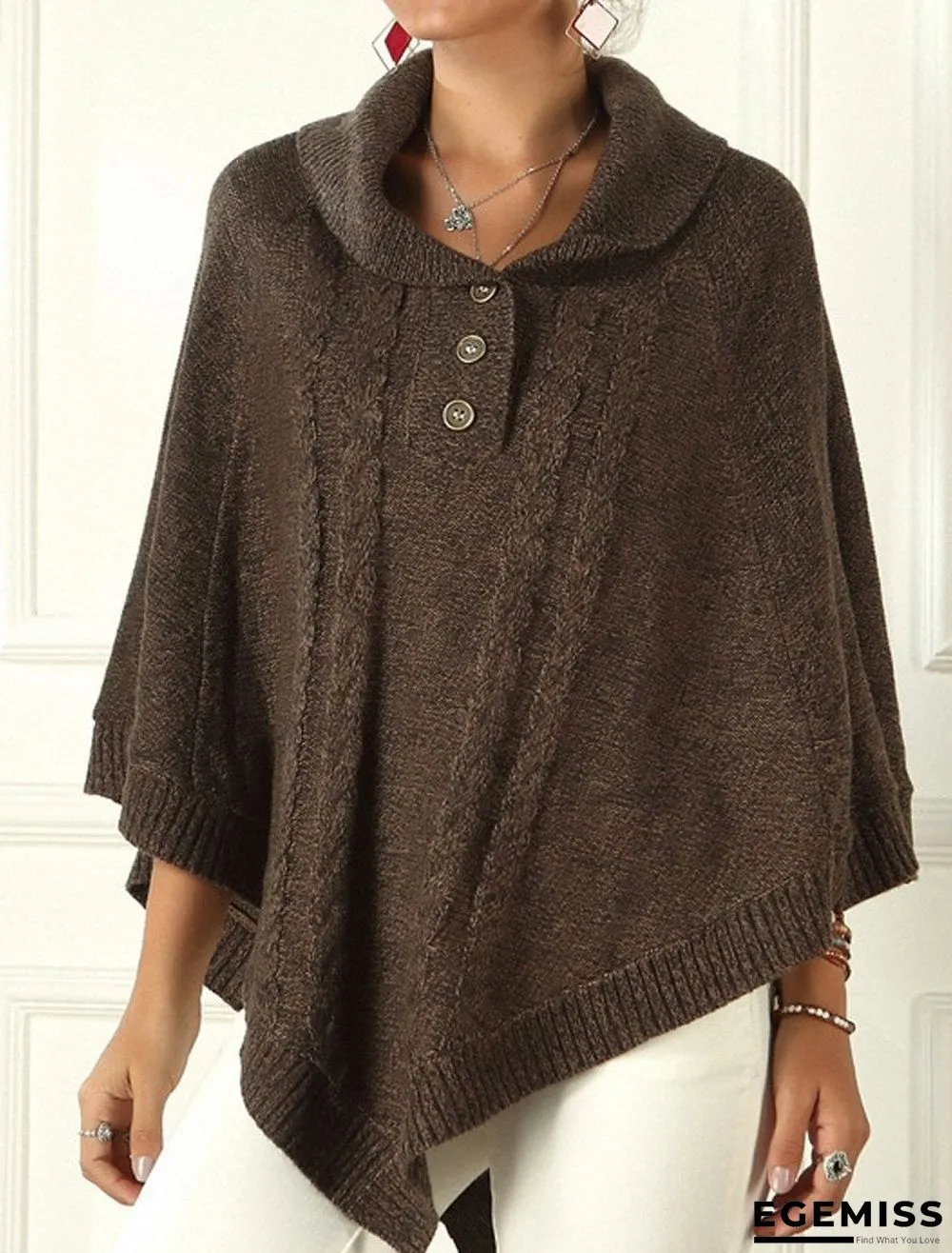 Casual Solid Color Lapel Irregular Loose Cloak Sweater | EGEMISS