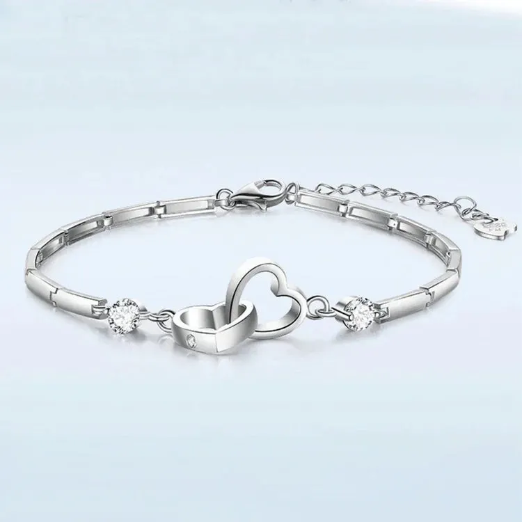 For Friend - S925 No Matter How Near or Far I&rsquo;m Always Right Here Double Heart Bracelet