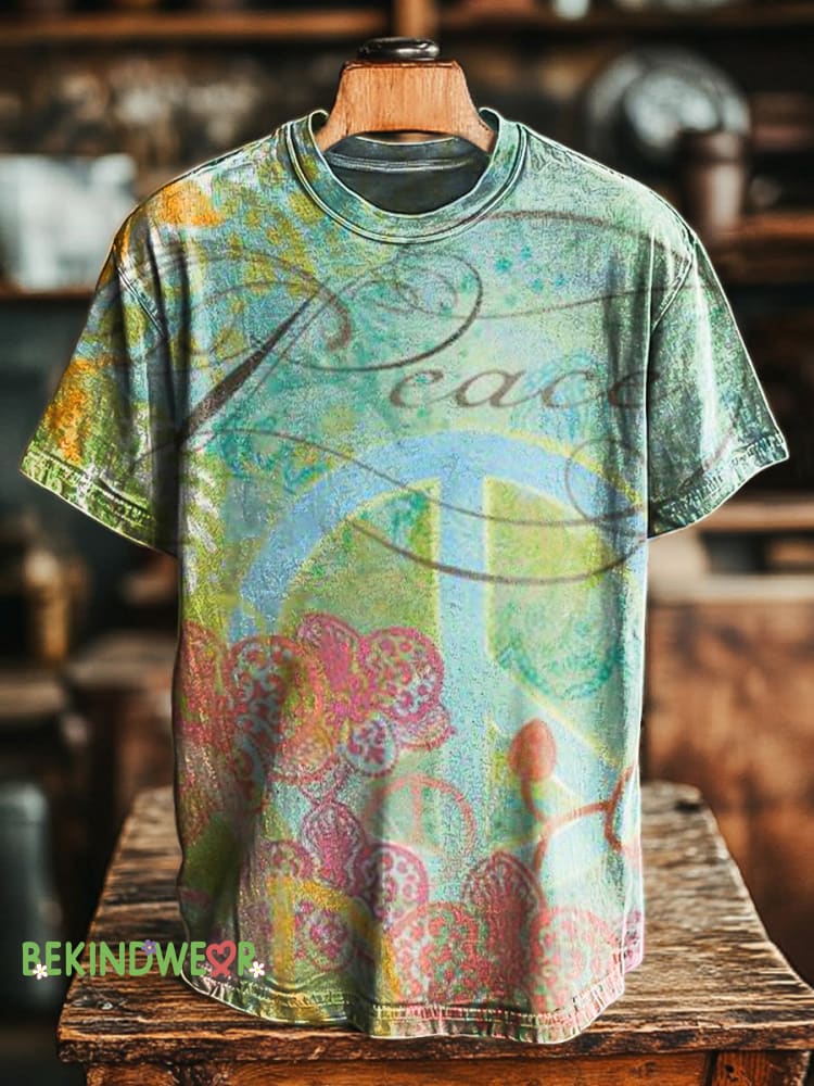 Peace Gradient Print Casual Round Neck Short Sleeve T-Shirt Multicolor / S