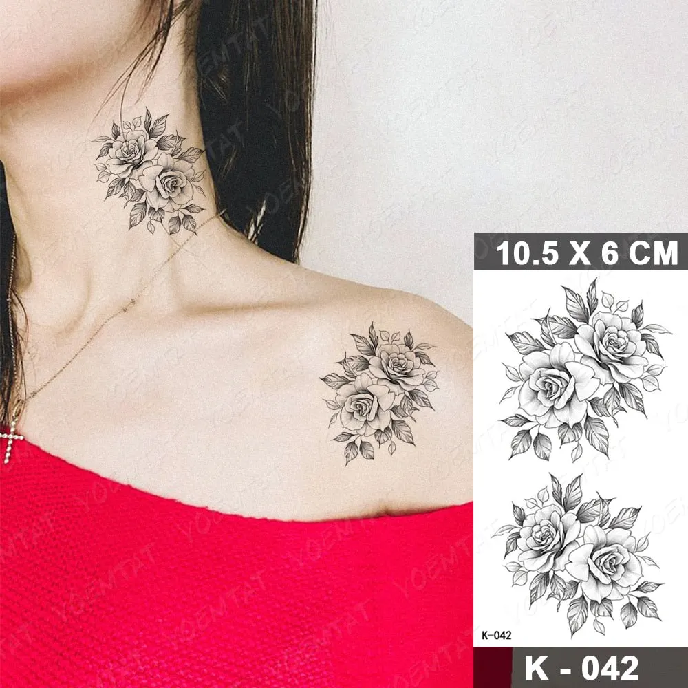 Waterproof Temporary Tattoo Sticker Black Point Line Sunflower Geometric Rose Flash Tatoo Fake Tatto For Body Art Women Men