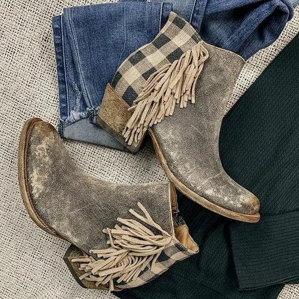 Chunky Heel Faux Leather All Season Tassel Boots
