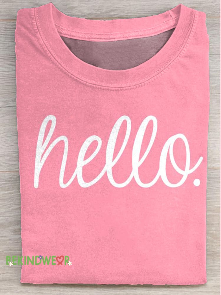 Hello Printed Casual Round Neck Short Sleeve T-Shirt Multicolor / S