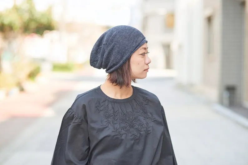 Linen Summer Beanie, Slouchy Eco Friendly Beanie, Lightweight Slouch Hat, Cooling Cap, Womens Summer Knit, Mens Baggy Hipster, Made in Japan