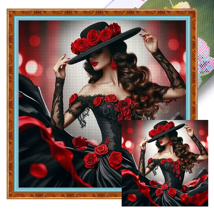 【Yishu Brand】Girl Wearing A Flower Hat&nbsp;(45*45cm)&nbsp;11CT&nbsp;Stamped&nbsp;Cross&nbsp;Stitch gbfke