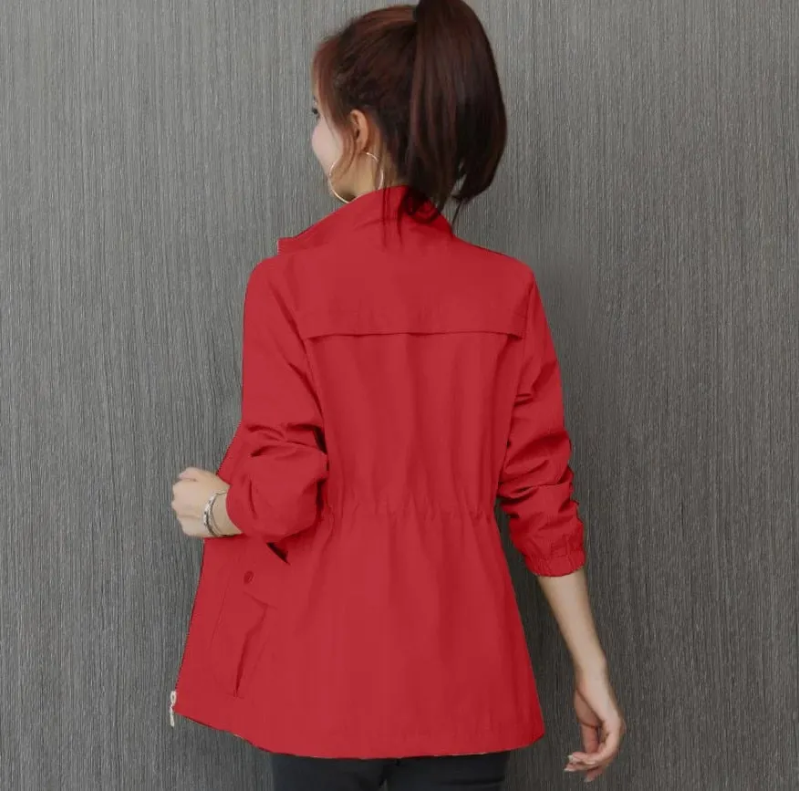 Women's Windbreaker 2021 Autumn New Korean Wild Stand-Collar Short Jacket Female Student Windbreaker Coat Lining Plus Size 3XL