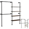[US Local Warehouse] 14.6x76x82.7Inch Industrial Pipe Clothing Rack with Hanging Rods Heavy Duty Clothes Organizer Large Capacity Display Hanging Garment Rod Wooden Clothes Storage Shelves for Walk In Closet