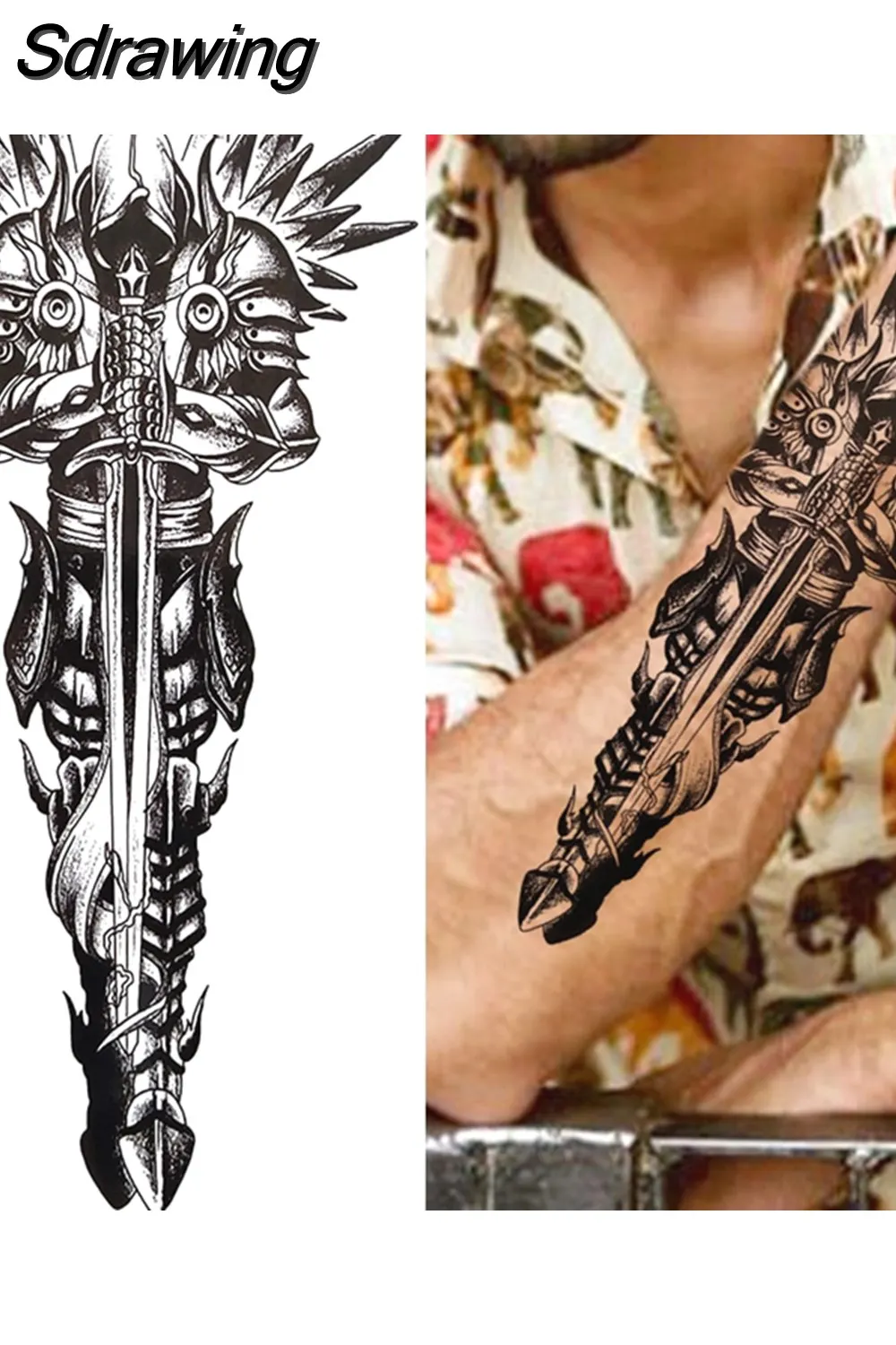 Sdrawing Arm Temporary Tattoos Sleeve For Men Women Realistic Fake Tatoos Warrior Lion Tiger Flower Tatoo Sticker Black Totem Maori 507-1