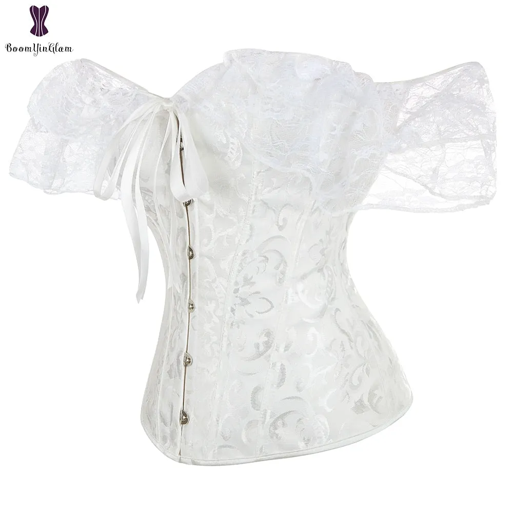 Women Short Sleeve Corset Solid Color Tie-up Boat Neck Close-fitting Crop Tops Cropped White Black