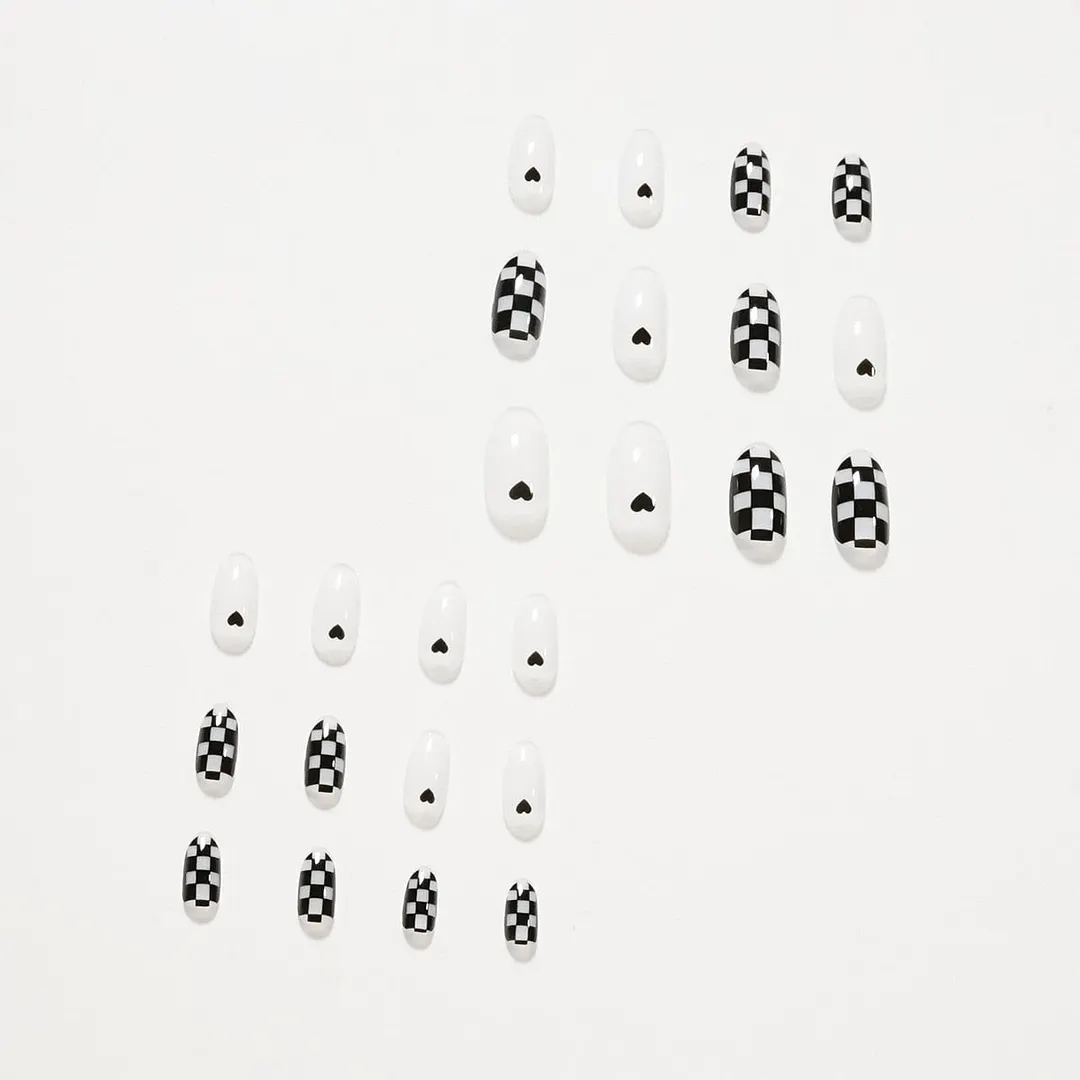 Fake Nails Checkerboard Grid Full Cover Fake Nails DIY Glue Press On Nails Nail Supplies For Professionals-Nail Inspo