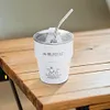 Double Wall Insulated Coffee Cup with Straw 304 Stainless Steel Beer Mug (White)