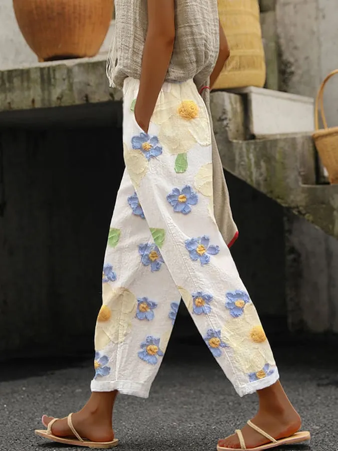Women's Oil Painting Floral Printed Casual Pants