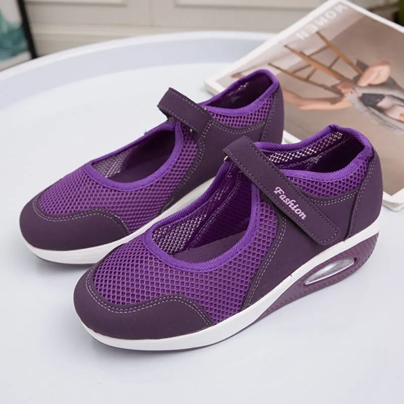 Cushion Platform Sneakers Women Breathable Mesh Spring Summer Casual Shoes Woman Plus Size 44 Ankle Strap Flats Zapato Mujer