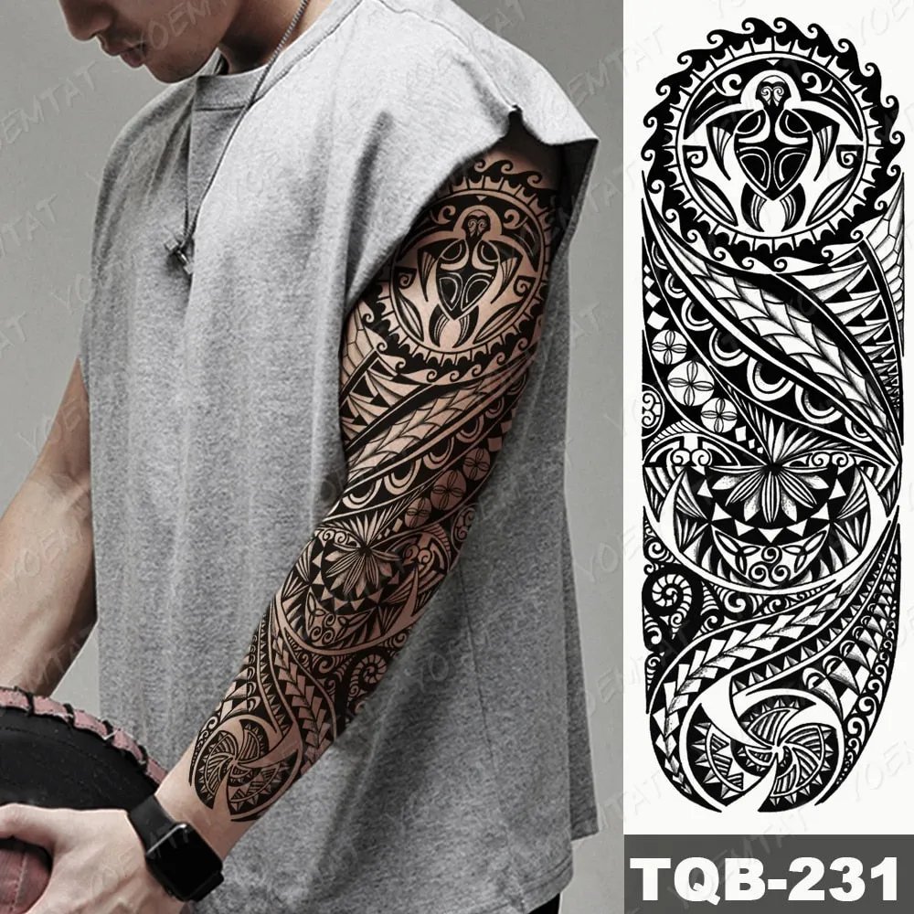 Large Arm Sleeve Tattoo Bird Crow Forest Moon Waterproof Temporary Tatto Sticker Lion Wolf Clock Body Art Full Fake Tatoo Men