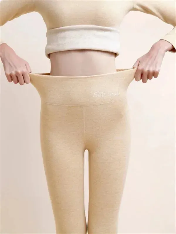 Soft Clouds Leggings Casual Warm Winter Solid Pants-Pink