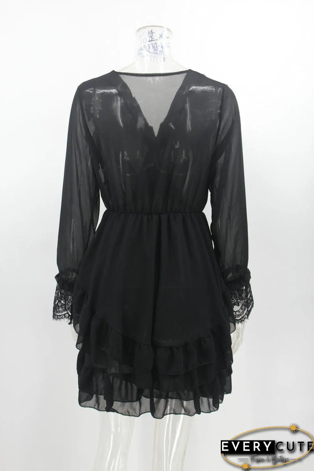 Cross V Neck Solid Color Mini Dress
