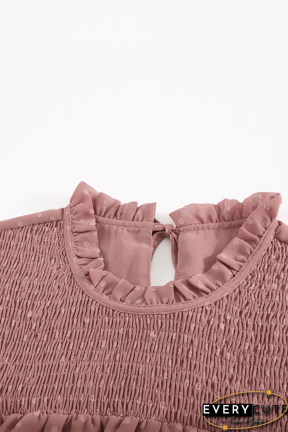 Tiered Sleeve Frilled Neck Dotted Top