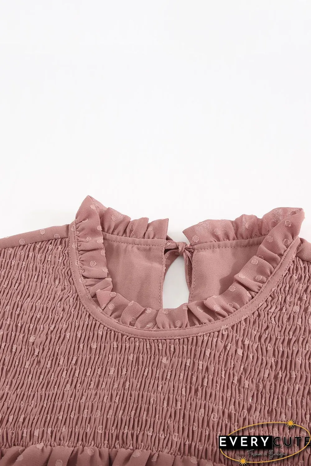 Tiered Sleeve Frilled Neck Dotted Top