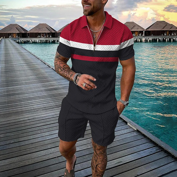 Men's Holiday Black and White Polka Dot Printed Polo Suit