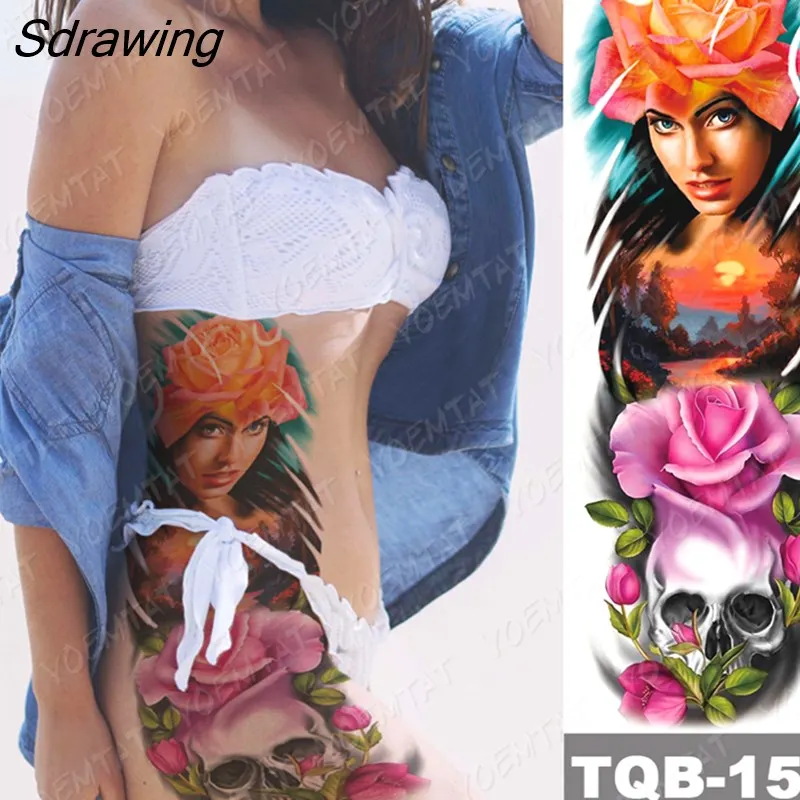 Sdrawing Arm Sleeve Tattoo Tiger Lion Wolf Owl Waterproof Temporary Tatto Sticker Crown Warrior Body Art Full Fake Tatoo Men Women