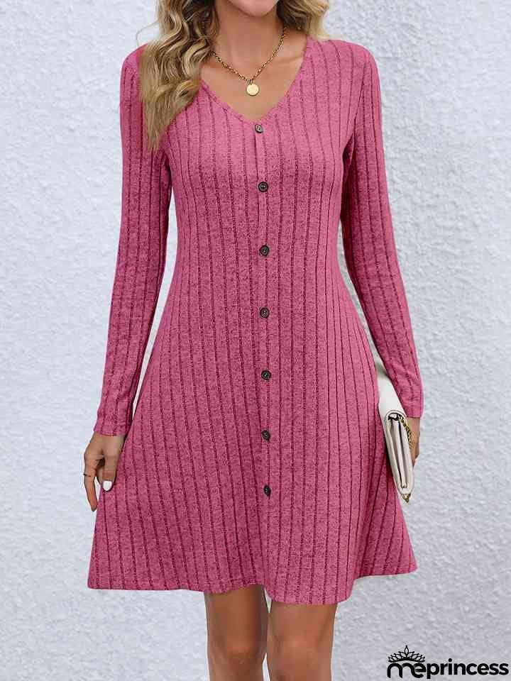V-Neck Long Sleeve Mini Dress