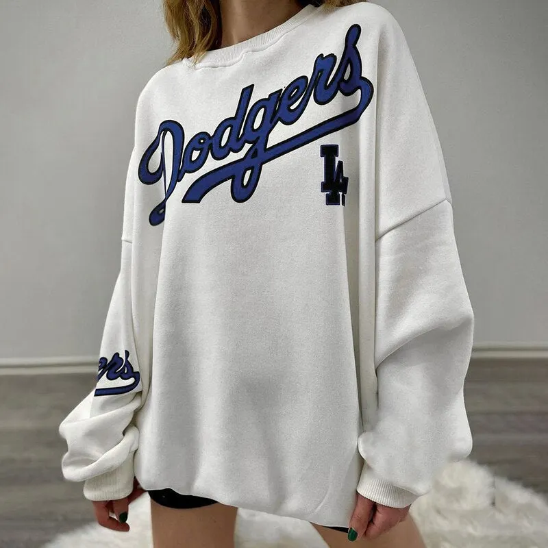 WannaThis Sweatshirts Long Sleeve Cotton Round Neck White Letter Printing Loose Top Autumn Fashion Basic Oversized Harajuku 2021