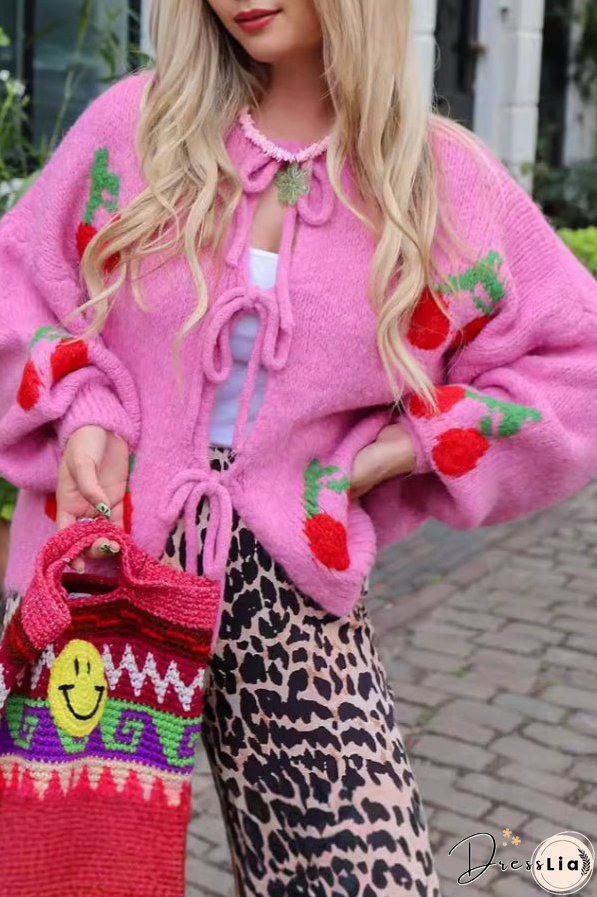 Cherry Embroidered Cardigan Sweater