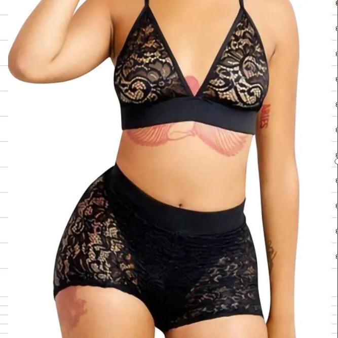 Churchf New Love Black Home Clothes Two-Piece Set Of Fashion And Comfortable Lace Lace Pajamas Set