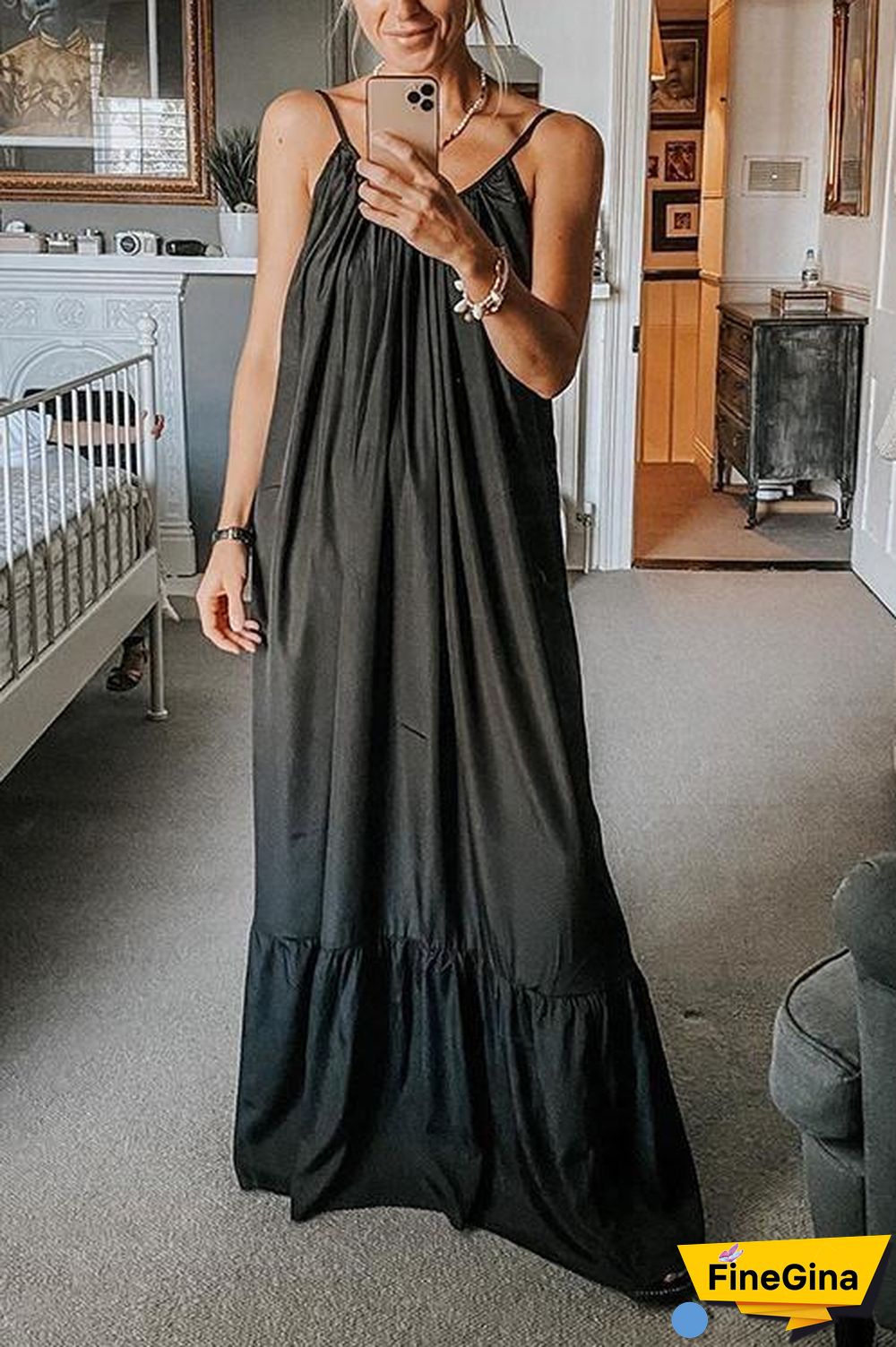 Ruffles Hem Slip Maxi Dress