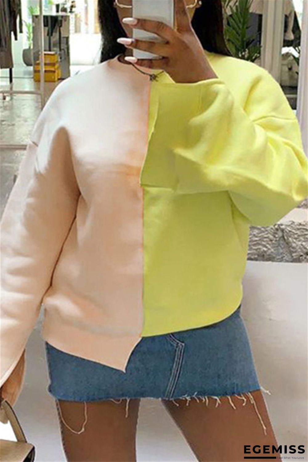 Yellow Casual Sportswear Patchwork Solid Patchwork Slit Pullovers O Neck Tops | EGEMISS