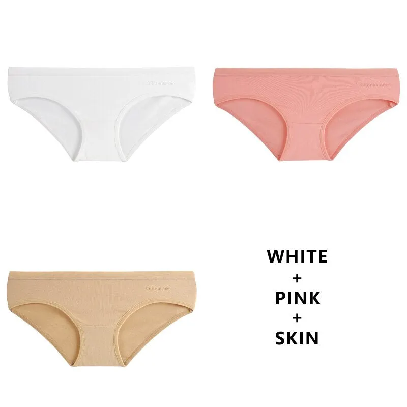 TERMEZY 3PCS Women Sexy Panties Cotton Underwear Solid Briefs Girls Low-waist Lingerie G String Soft Breathable Intimates XXS-L