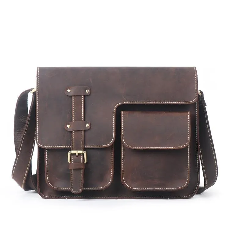 Vintage Handmade Leather Crossbody Messenger Bag