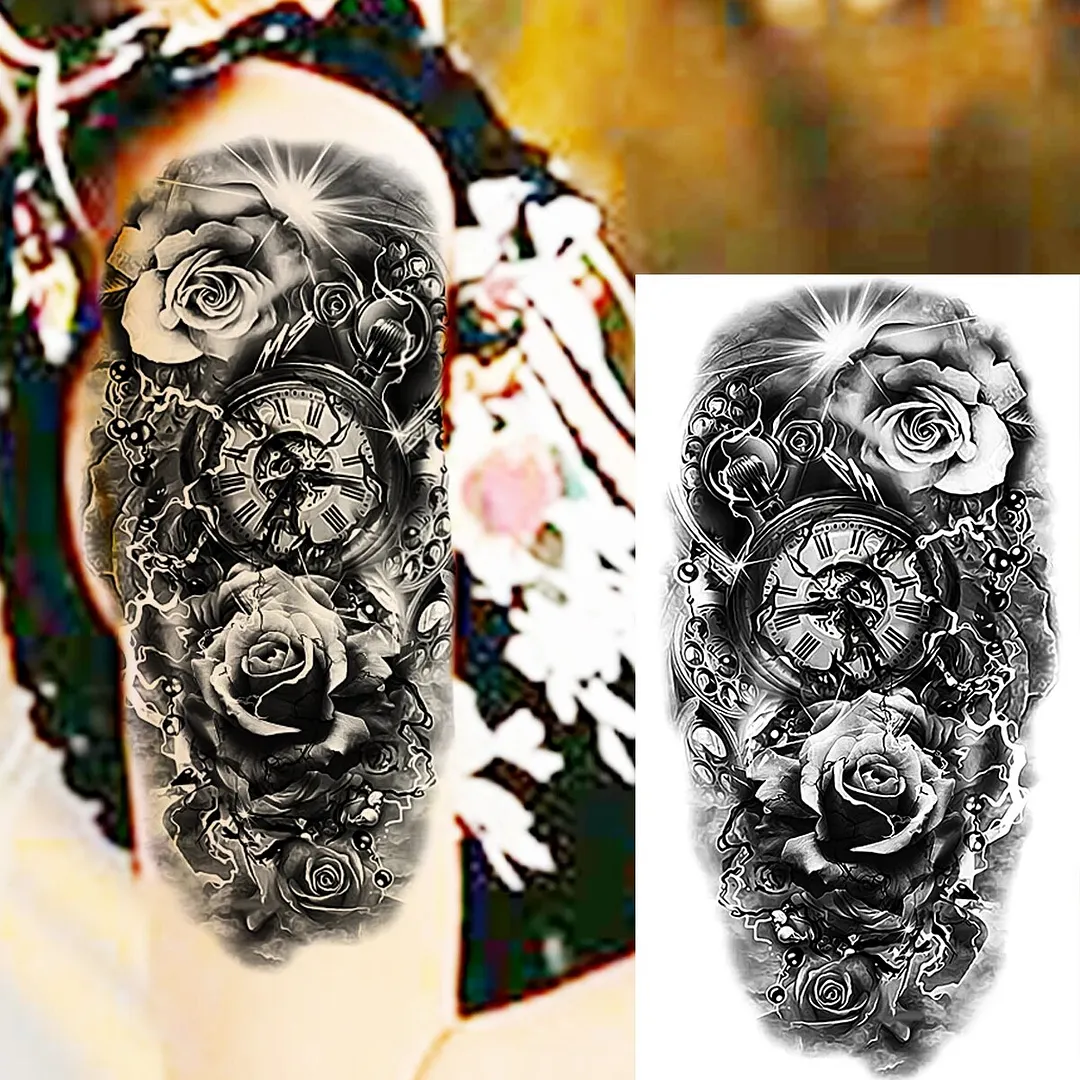 Sdrawing Skull Halloween Skeleton Temporary Tattoo For Men Adults Realistic Lion Tiger Wolf Scary Fake Tattoo Sticker Forearm Tatoo