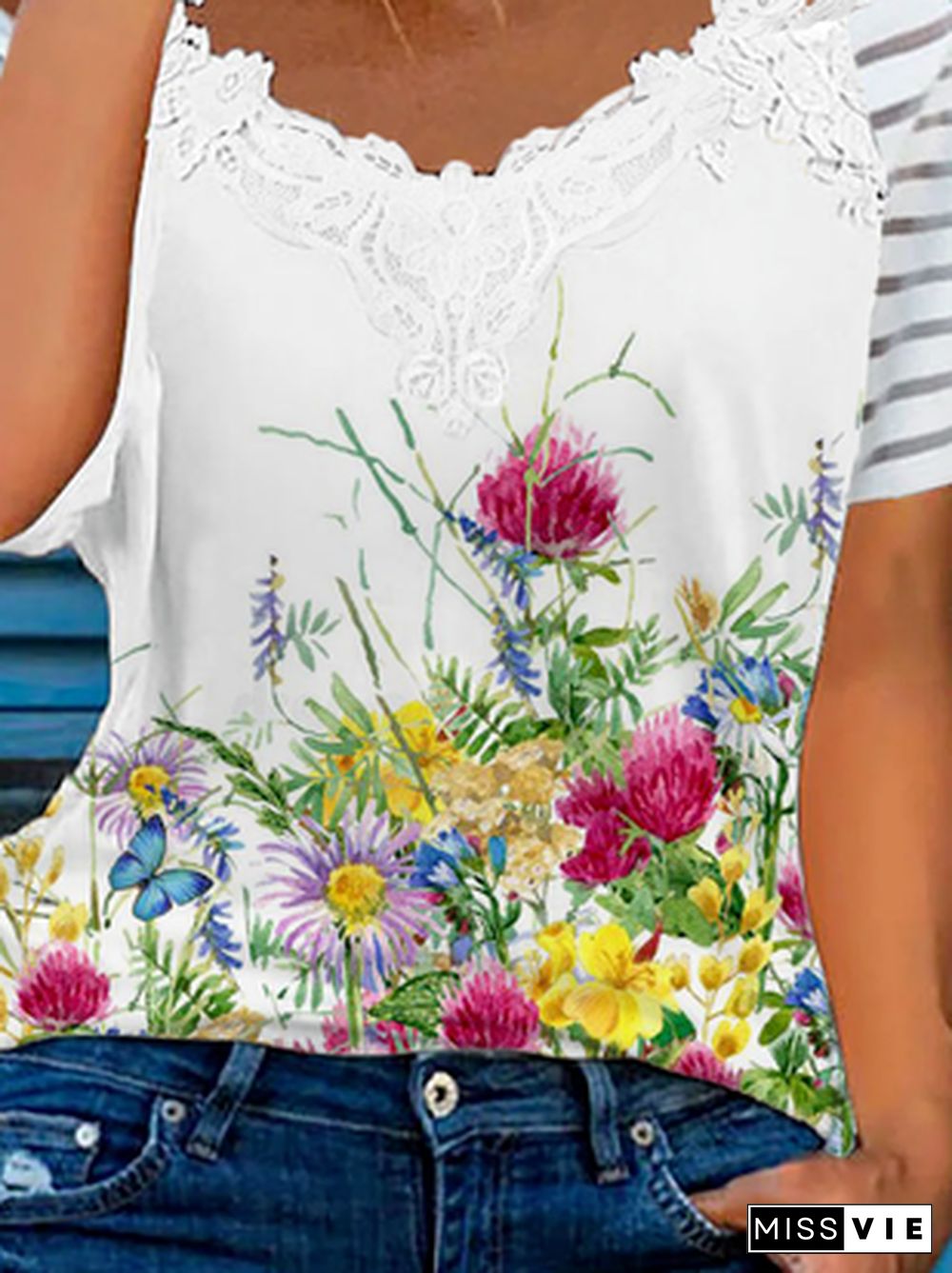 Plus size Floral Casual Short Sleeve T-Shirt