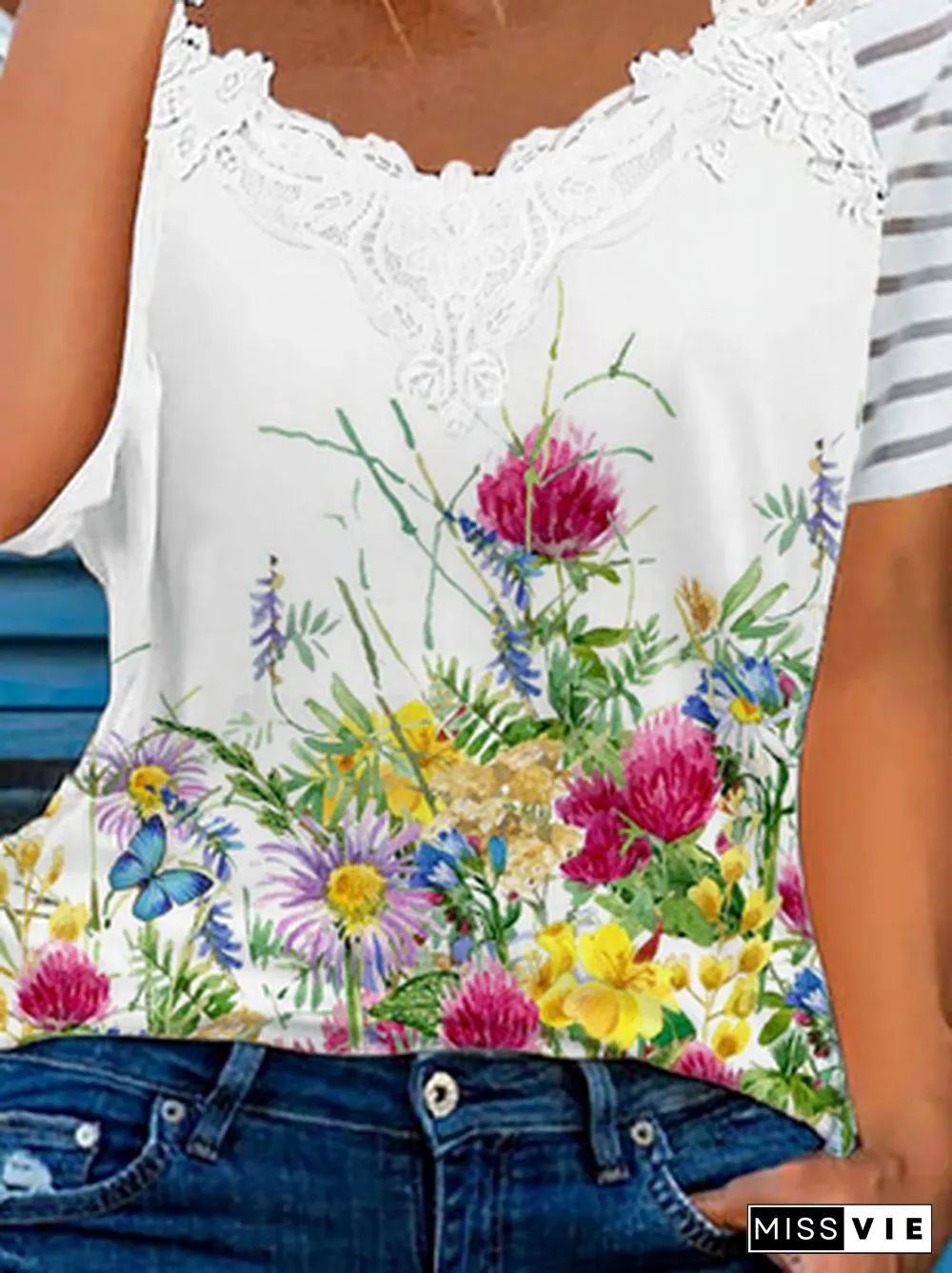 Plus size Floral Casual Short Sleeve T-Shirt