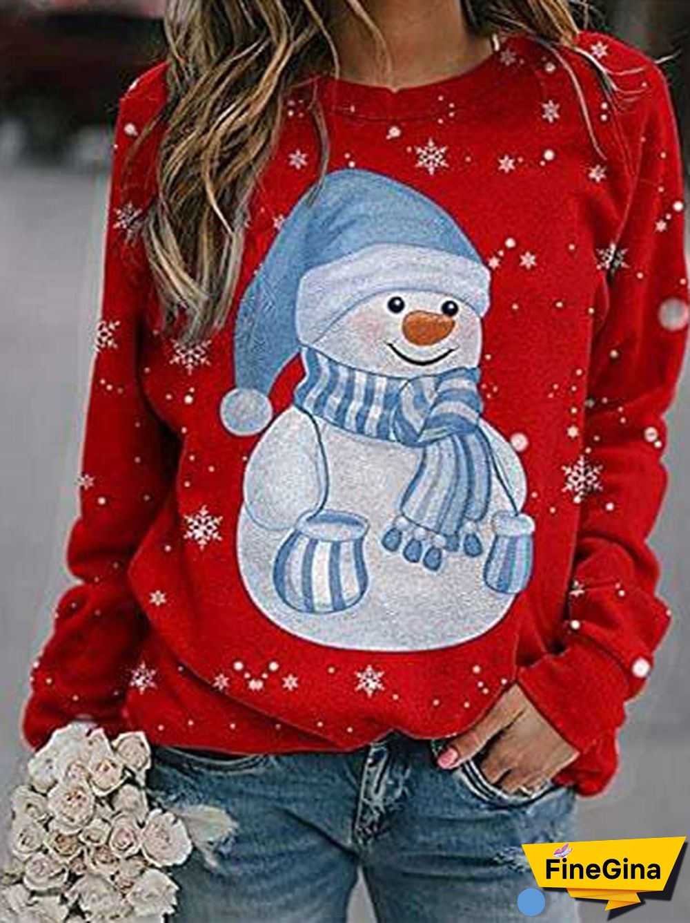 Women's Christmas Graphic Solid Color Scoop Neck Long Sleeve Top