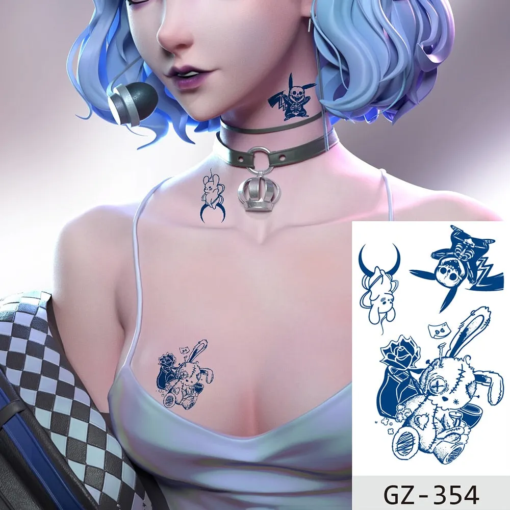 Temporary Waterproof Tattoo Stickers Butterfly Deer Rabbit Flower Juice Ink Lasting Boy Girl Chest Neck Hand Fake Bracelet Tatoo