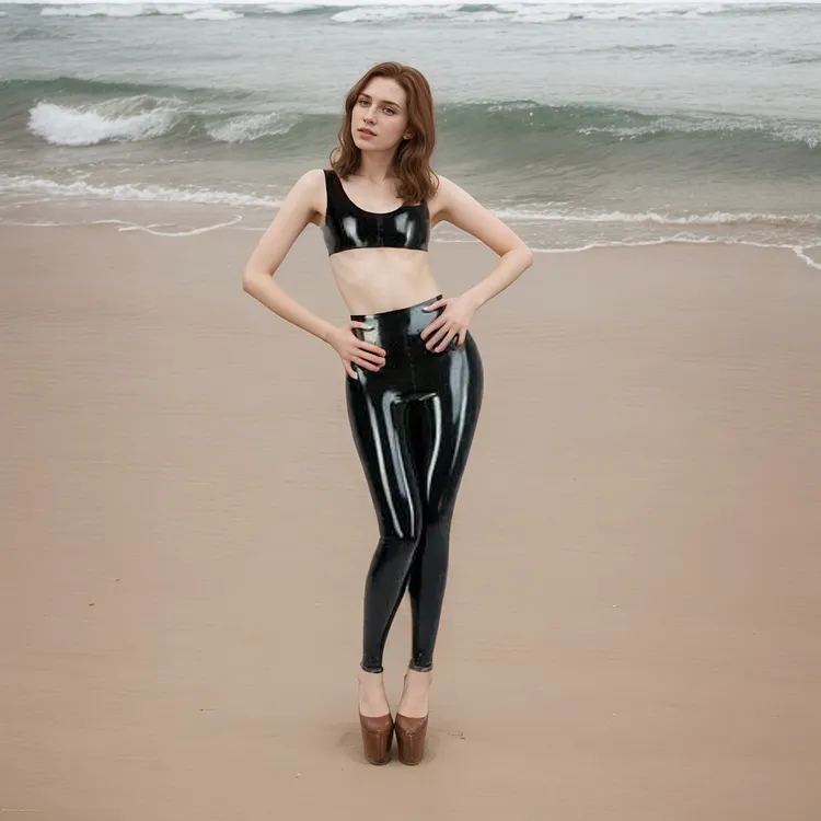 Women Latex Leggings High-Waisted Black
