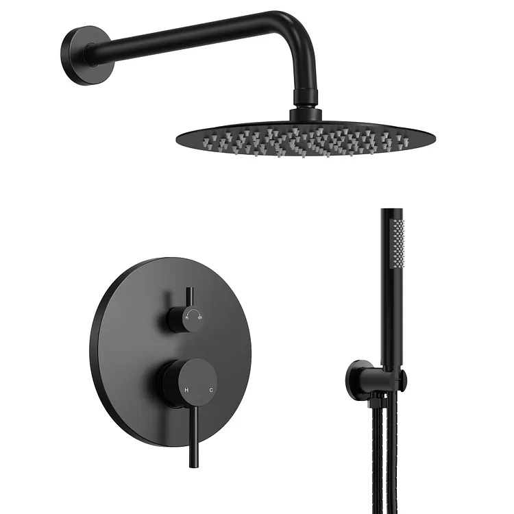 EVERSTEIN 10" High-Pressure Rainfall Shower System in Matte Black M6610BI-10BL