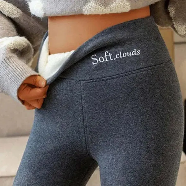 Soft Clouds Leggings Casual Warm Winter Solid Pants-Pink